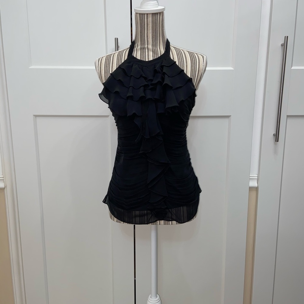 Express Black Ruffle Halter Top. - Picture 2 of 8